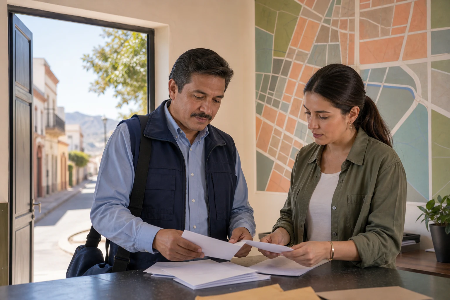 Trabajador postal y planificadora revisan las zonas de Durango.