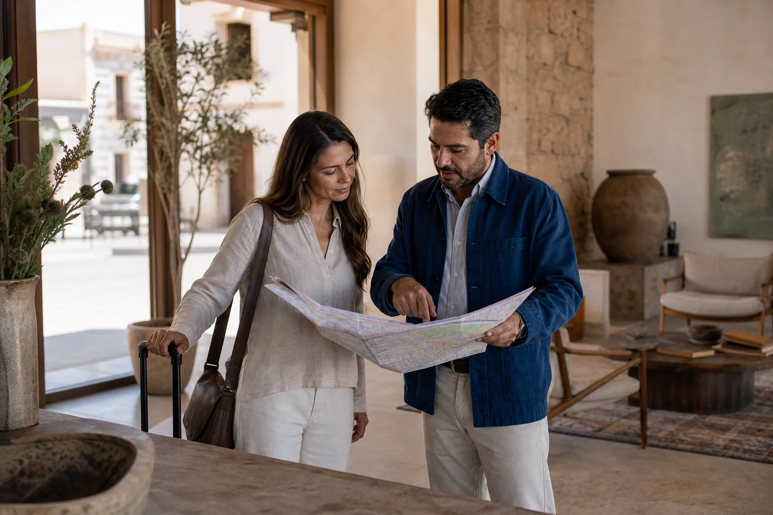 Viajeros de trabajo organizan una visita inmobiliaria desde su hotel.